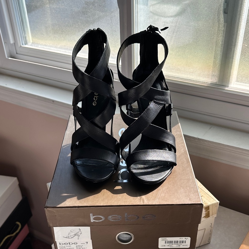 Bebe Elegant Black Strappy Heels